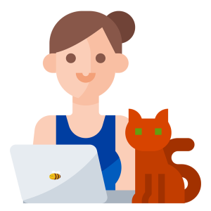 rapariga com um computador e um gato