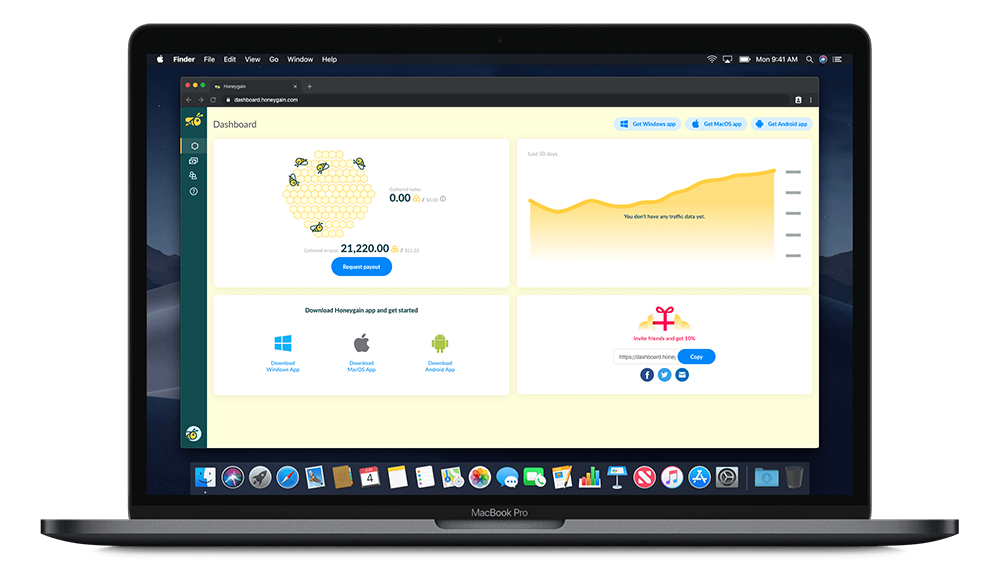 Приборная панель Honeygain: Запросить выплату