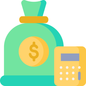 green bag of money with a calculator