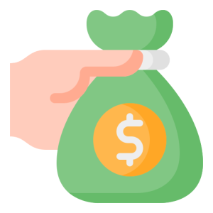 hand holding a green bag of money with a dollar sign on the bag