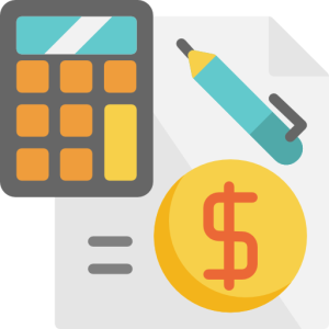 piece of paper with a pen and a dollar coin next to a calculator