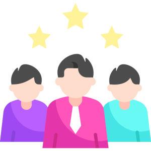 tres personas con estrellas amarillas sobre sus cabezas