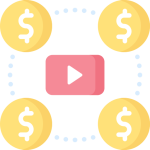 Logo YouTube et pièces d'argent autour