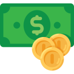 Dollar bill and gold coins