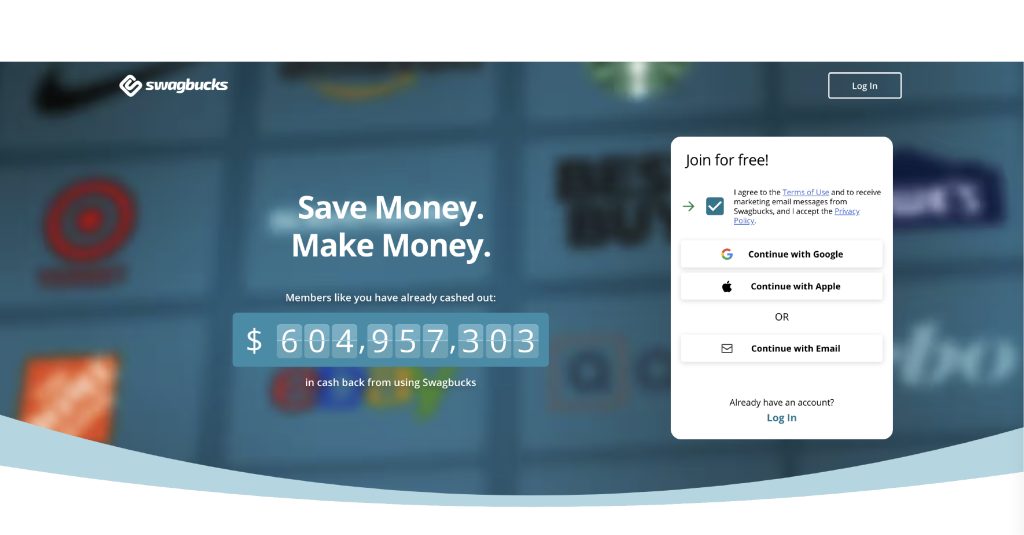 la page d'accueil de swagbucks