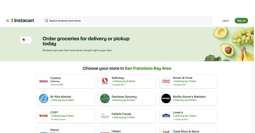 la page d'accueil d'instacart