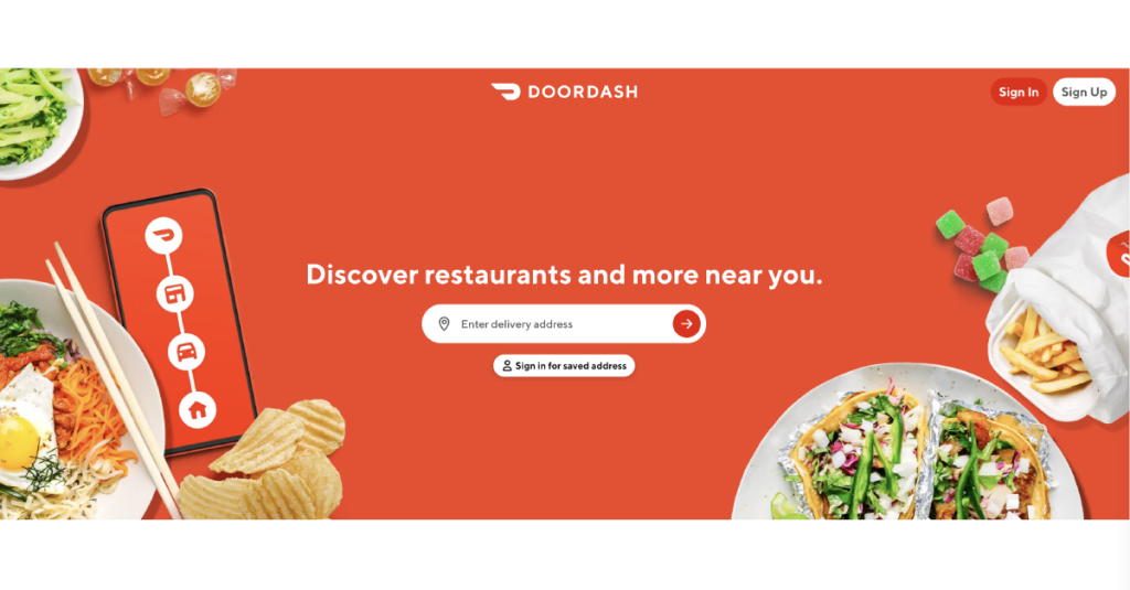 la page d'accueil de doordash