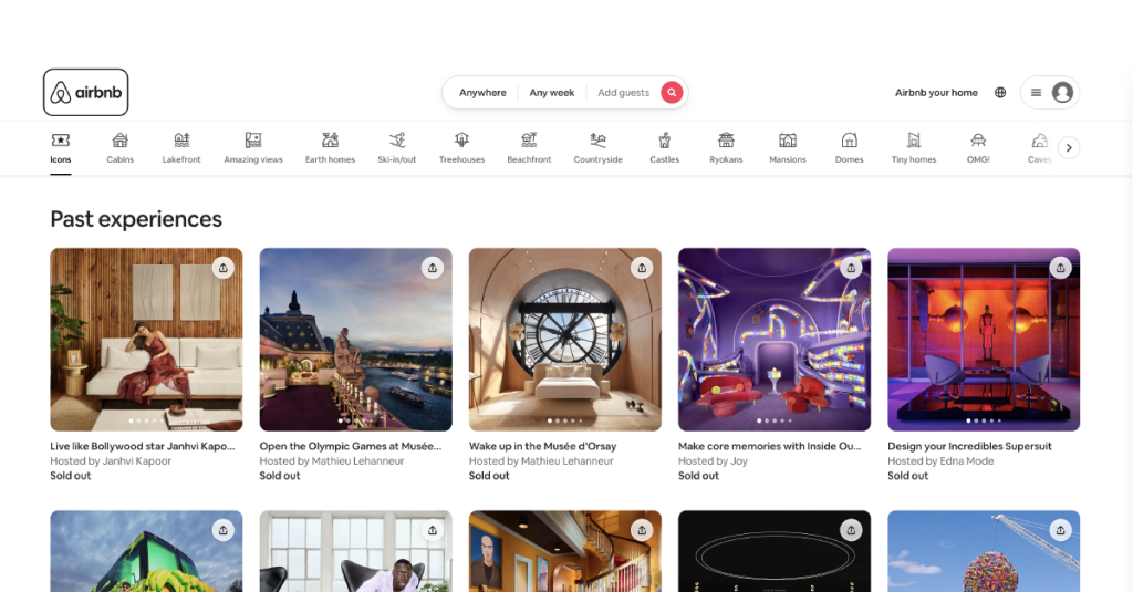 la page d'accueil d'airbnb