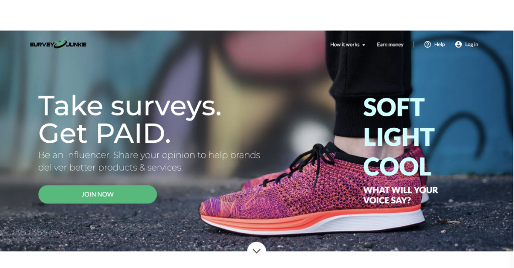 la page d'accueil de survey junkie