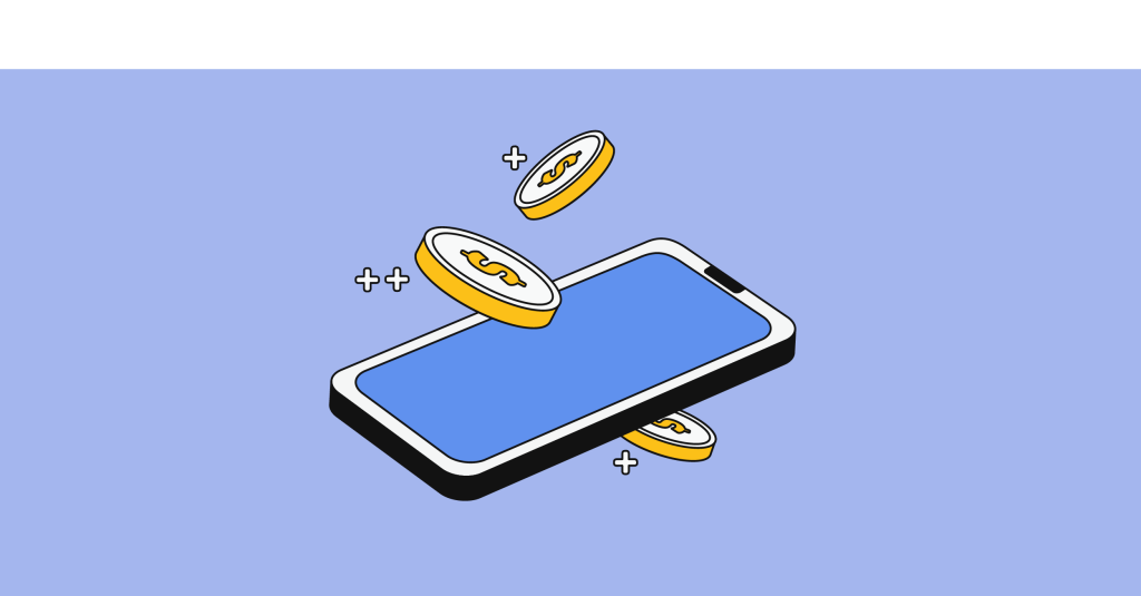 phone with coins above and below it