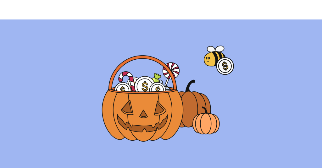 pumpkin full of coins and candies