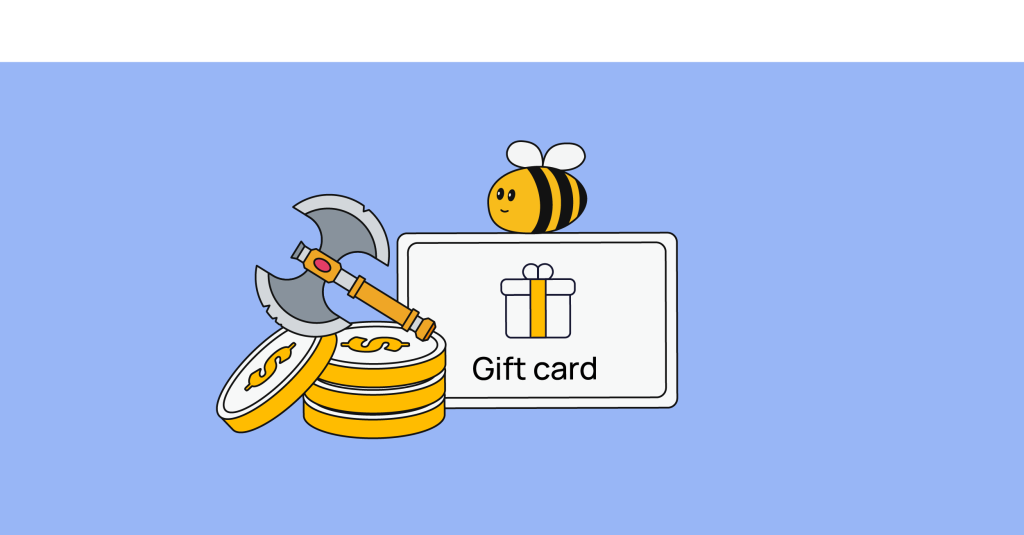 gift car with a hammer and coins