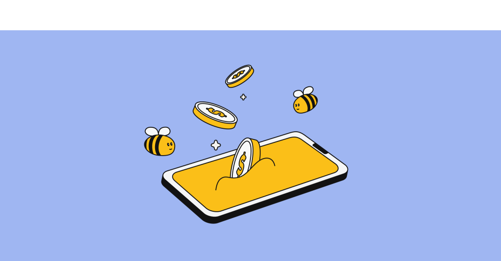 phone with coins and bees