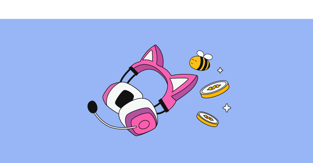 headphones with coins and a bee