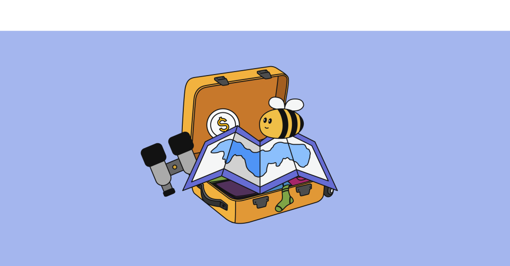 bagagem com um mapa e uma abelha