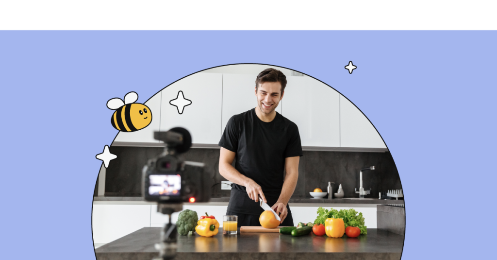 hombre grabándose a sí mismo cocinando